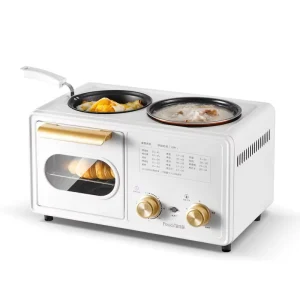 Posida 1100W 3 in 1 Breakfast Maker with Frying Pan, Toaster Oven and Boil Pot 3 in 1 Mini Electric Oven