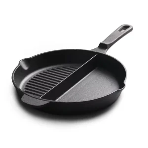 Pre Seasoned Cast Iron Black Divided Griddle Pan 10 Inch Dual Zone Skillet Versatile Grill Pan Gas and Induction Ready
