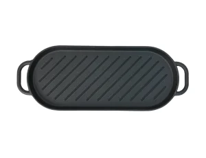 Pre-Seasoned Cast Iron Grill Pan Family Grill Pan with Wooden Trivet Cast Iron