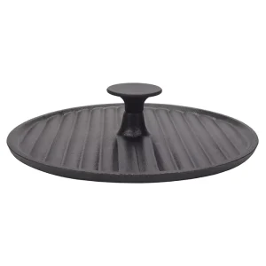 Pre Seasoned Round Black Cast Iron Griddle Press Match with Grill Pan to Cook Together Durable and Used to Press Steak or Meat