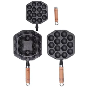 Pre seasoned Oil Cast Iron Japanese Pan Escargot Maker Takoyaki Baking Grill Pan