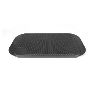 Preseasoned Rectangular Cast Iron BBQ Grill Plate Grease Draining Ribbed Griddle Pan Handles for Camping Gas Induction Stoves