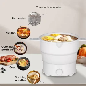 Product White Customized Logo Silicone 800W 1.2L Foldable Multi Functional Small Electric Cooking Portable Pot