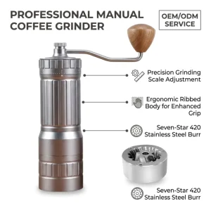 Professional 7 Core Conical Burr Manual Coffee Grinder Top External Adjustment Portable Coffee Mill for Travel Camping