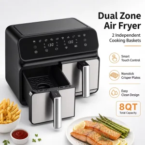 Professional 9L Electric Air Fryer Modern Touch Screen Digital Deep Air Fryer with Dual Basket Visible Window