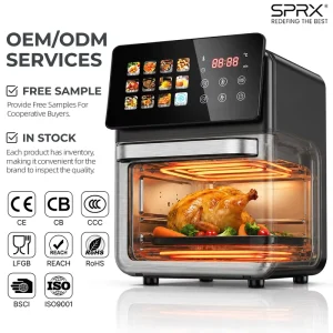 Professional Air Fryer Toaster Oven Large Capacity Digital Convection Cooker with Visible Window Stainless Steel Electric Ovens
