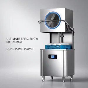 Professional Dual Pump Hood Type Commercial Dishwasher with Observation Window 60 Racks H Automatic Dish Washing Machine