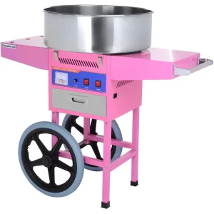 Professional Electric Cotton Candy Maker Machine with Cart and Cover Retro Mobile Snack Floss Machine for Commercial Party Use