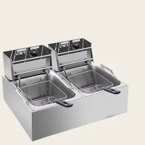 Professional Electric Double Tank Deep Fryer 10 12L Stainless Steel Classic Square Design for Fried Chicken and French Fries