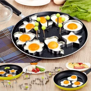 Professional Non Stick Stainless Steel Egg Rings Mold With Handle Egg Shaper for Sushi Pancakes Cookies