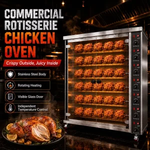 Professional Poultry Rotisserie Machine Electric Commercial Chicken Roaster Vertical Rotating Roast Oven BBQ Equipment