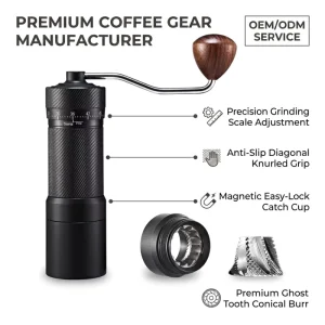 Professional Precision Manual Coffee Grinder Ghost Tooth Conical Burr Magnetic Grounds Receiver OEM ODM Coffee Grinder