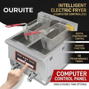 Professional Smart Computer Electric Stainless Steel Dual Tank Deep Fryer Digital Temp Display Memory Function