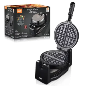 R.2533 Professional Rotating Belgian Waffle Maker Machine with Non-Stick Plate Temperature Control for Home and Commercial Use