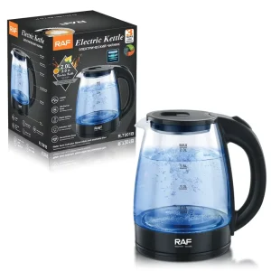 R.7201 Household Electric Kettle Glass Water Kettle Portable Easy Clean Auto Shut Off Black Pots