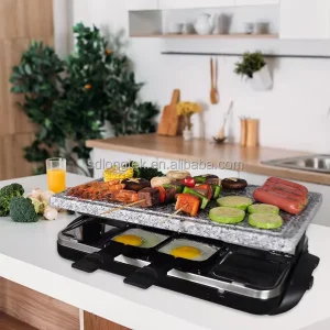 Raclette Grill 8 Person Indoor Portable Electric Barbecue Smokeless Hot Stone Aluminum Non Stick Plate Household Hotel Use 1500W