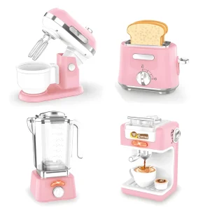 Realistic Plastic Kids Kitchen Appliance Toy Set Coffee Maker Blender Mixer and Toaster for Girls Pretend Play
