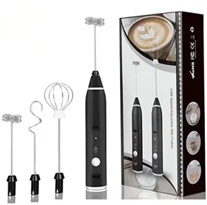 Rechargeable 3 Speed Electric Milk Frother Handheld with 3 Heads