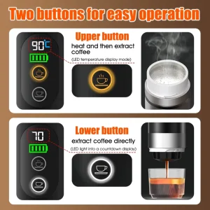 Rechargeable Drip Coffee Machine 20Bar Self Heating Espresso Maker with USB C Charging 50+ Cups Extraction for Travel Camping