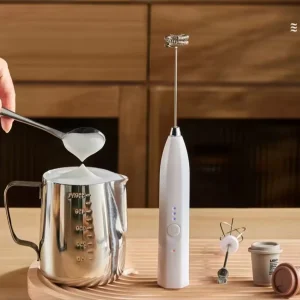 Rechargeable Eco Friendly Stainless Steel White Black Handheld USB Durable Manual Milk Frother for Coffee Machine