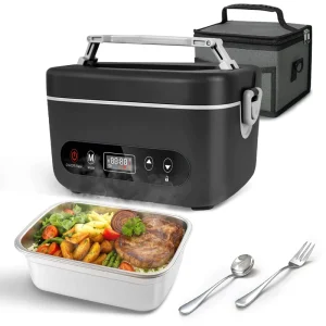 Rechargeable Electric Lunch Box Large Capacity 5 Modes Heating Food Heater with Insulated Bag Spoon Fork for Work Travel Camping