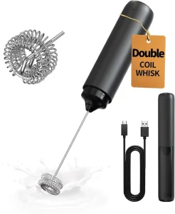 Rechargeable Electric Milk Frother with Dual-Coil Whisk Portable Handheld Coffee Foam Maker Wand for Matcha Lattes & Drinks