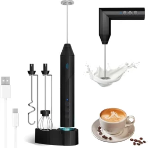 Rechargeable Milk Frother Handheld Electric Foam Maker Coffee Frother Wand Detachable with 3 Stainless Whisks Drink Mixer