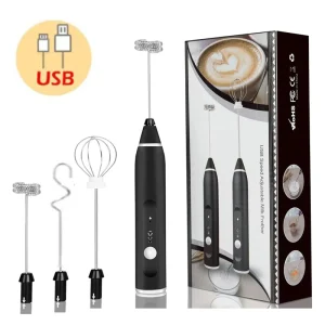 Rechargeable Milk Frother with Stand Handheld Electric Maker Detachable Stainless Steel Whisk Drink Mixer for Lattes Cappuccino