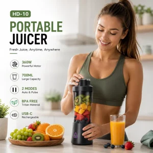 Rechargeable Mini Wireless USB DC Motor Juicer Portable Stainless Steel 6 Blades 700ml Capacity Household Use