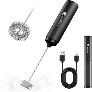 Rechargeable Stainless Steel Handheld 2 in 1 Dual Spring Whisk Electric Milk Frother Wand for Cappuccino Matcha Hot Chocolate