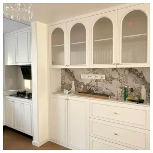 Red Oak Kitchen Cabinets Glass Door Custom Pull Out Cupboards Moisture Proof Solid Wood Kitchen Cabinets