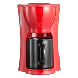 Red Plastic Housing Portable Single Cup Drip Coffee Maker with Ceramic Cup Automatic
