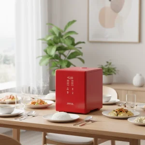 Red Square 3L Multi-Function Electric Rice Cooker Paddle Digital LED Display Timer Non-Stick Inner Pot Portable Design