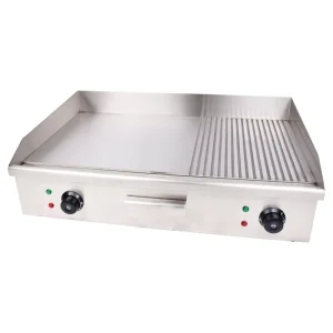 Restaurant Kitchen 700 Series Built Electric Griddle With 2/3 Flat and 1/3 Outdoor Barbecue Grill Machine