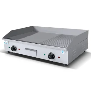 Restaurant Kitchen Electric Griddle Grill Stainless Steel Hamburger Electric Griddle Electric Grill Half Flat Half Groove Top