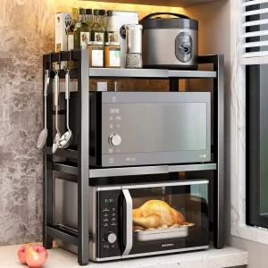 Retractable Steel Alloy Microwave Oven Storage Shelf Kitchen Rice Cooker Oven Floor Multi function Double layer Countertop