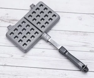 Retro Aluminum Stovetop Belgium Waffle Maker Pan Mold Non-Stick Family Size Gas Induction Compatible No Pot Cover Baking