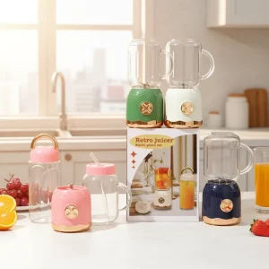 Retro Double Cup Stainless Steel Juicer Home Use Fully Automatic Portable Compact Fruit Vegetable 1L Capacity 20W 20001 22000