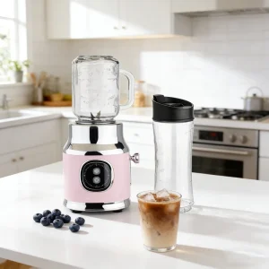 Retro Smoothie Maker Blender for Shakes and Smoothies 300 Watt PINK Juice Maker Machine for Home