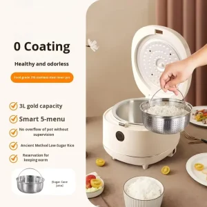 Rice Cooker 316 Stainless Steel and Plastic 0 Coating Inner Liner Low-Sugar Cooking Multi-Functional Intelligent Household 3L