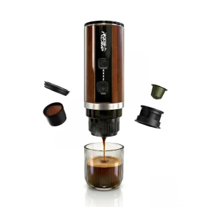 RoosCamp Portable Electric Espresso Machine Travel Self-Heating Coffee Maker USB-C Fits NS Capsules Ground Coffee Camping RV