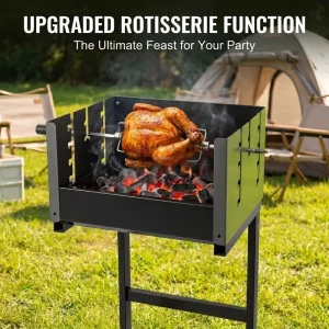 Rotisserie Charcoal BBQ Grill Large Manual Whole Chicken Roaster with Stable H Shape Support for Big Feasts Outdoor Party