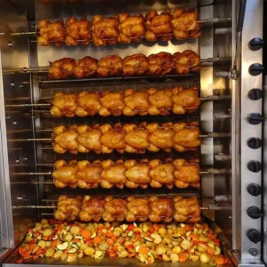 Rotisserie Chicken Machine with Full See Through Door and Knob Control Electric Gas Freestanding Oven for Commercial Catering