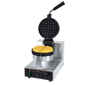 Round Commercial Waffle Maker Machine Non Stick 180° Rotary With Temp and Time Control for Restaurant Bakeries Home