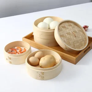 Round Shape 100% Natural Bamboo Food Bread Rice Steamer Basket Custom Size Food Steamer Steam Cooking with Bamboo Lid