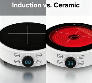 Round Touch Knob Dual Control Cooker 1800W Induction & 1600W Infrared Ceramic Cooktop for Global Home Use