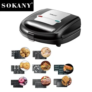 SOKANYB140 Electric Stainless Steel 8 in 1 Breakfast Maker Removable Plates for Cake Nuts Donut Waffle Sandwich Household Use