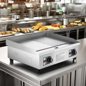 SS 316 Commercial Electric Desktop Griddle Grill 2.2KW Dual Switch 110-220V Restaurant Hotel Kitchen Equipment