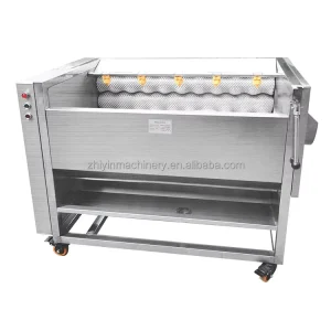 SUS304 Industrial Motor Fresh Ginger Washing Peeling Machine Root Vegetable Potato Cleaning Roller Brush High Capacity Machinery