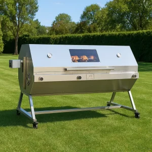 Santa Maria Style Charcoal Grill with Spit Rotisserie Height Adjustable Stainless Steel for Outdoor BBQ